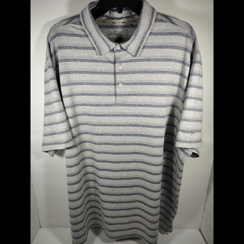 Walter Hagen 11 Majors Men's Size XXL Heather Blue Stripe S/S Golf Polo Shirt